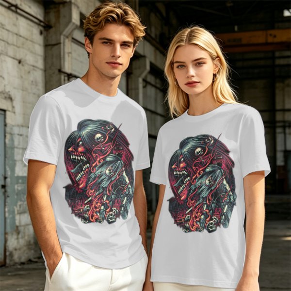 Olive T-Shirt With Dark Fantasy Skull And Monster Graphic Print