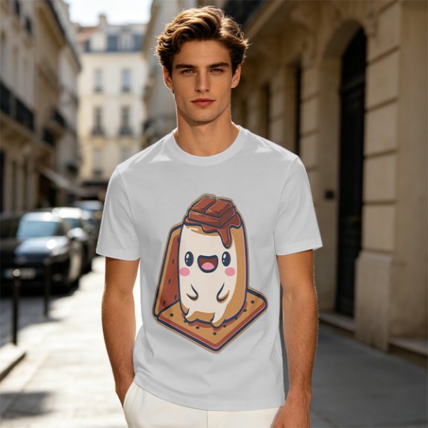 Olive T-Shirt With Cute Smores Character Graphic Print