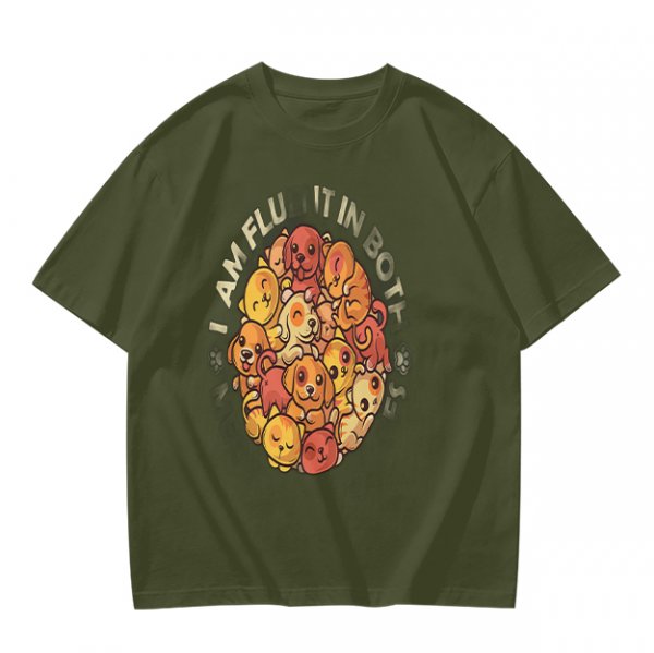 Olive t-shirt with cute puppy pile graphic and playful text