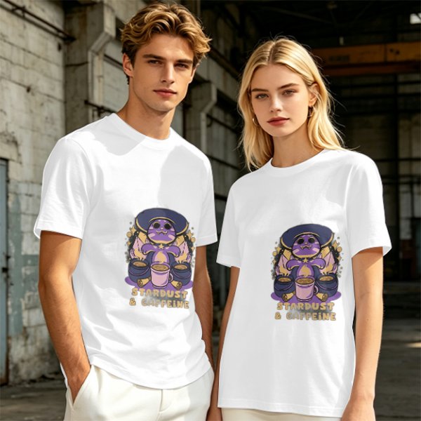 Olive Graphic T-Shirt with Wizard Cat and Stardust & Caffeine Print