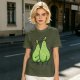Olive Green T-Shirt With Two Cartoon Pears In Love Graphic