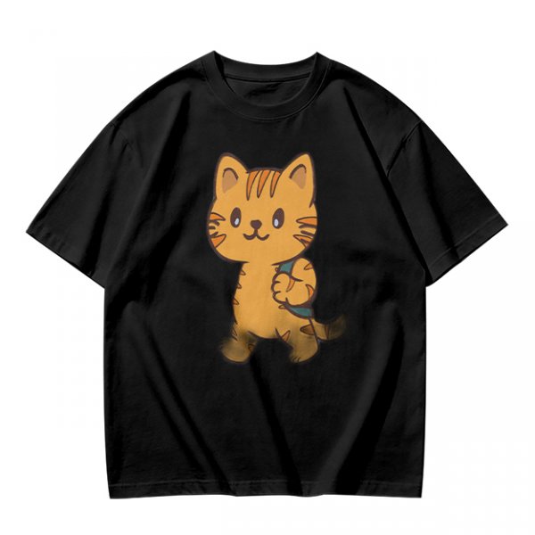 Olive T-Shirt With Cute Orange Tabby Cat Graphic