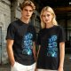 Olive Green T-Shirt with Blue Abstract Graphic Print