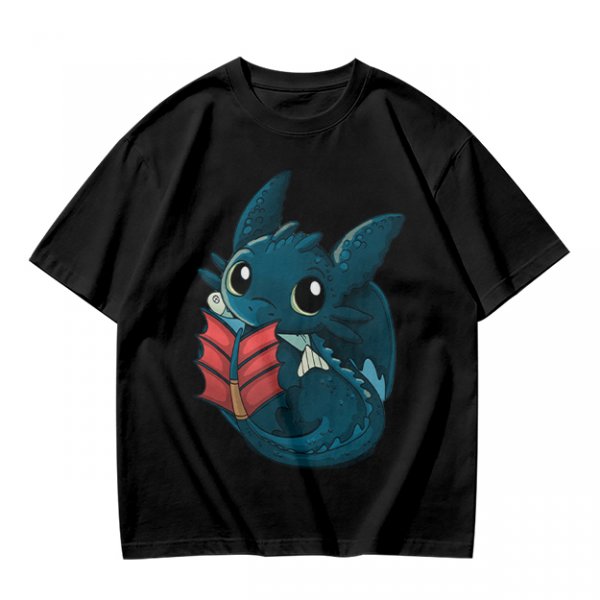 Olive T-Shirt With Cute Baby Dragon Reading Book Print