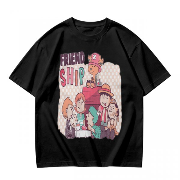 Olive T-Shirt with Friendship Themed Cartoon Crew Print
