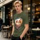 Olive Green T-Shirt With Creepy Melting Skull Apple Graphic