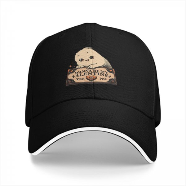 Black baseball cap with cute ghost 'Wanna Be My Valentine?' print