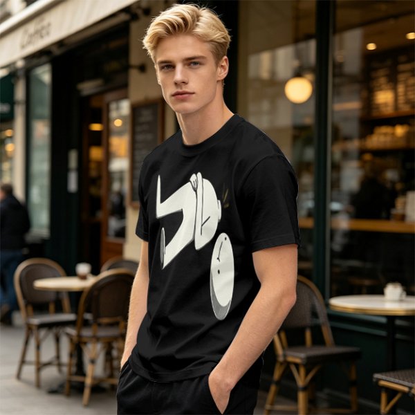 Olive T-Shirt With Surprised Cartoon Figure And Separate Face Print