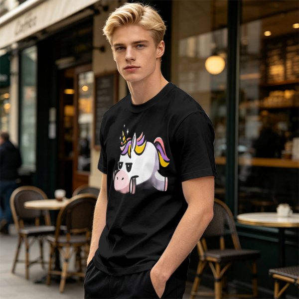 Olive T-Shirt With Grumpy Unicorn Graphic Print