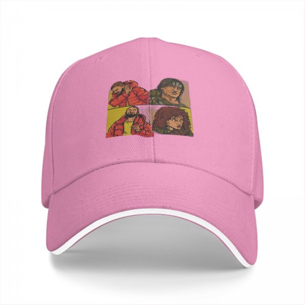 Black Baseball Cap with Four Panel Pop Art Character Print