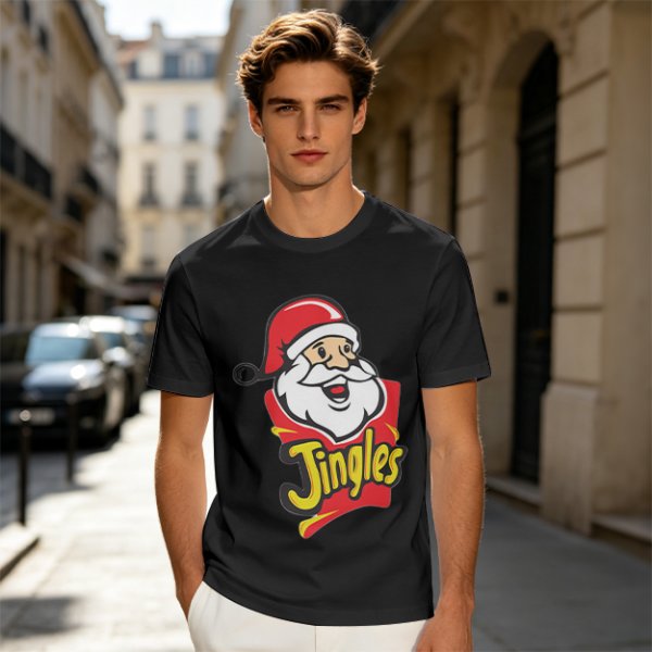 Olive T-Shirt with Santa Claus Jingles Christmas Print
