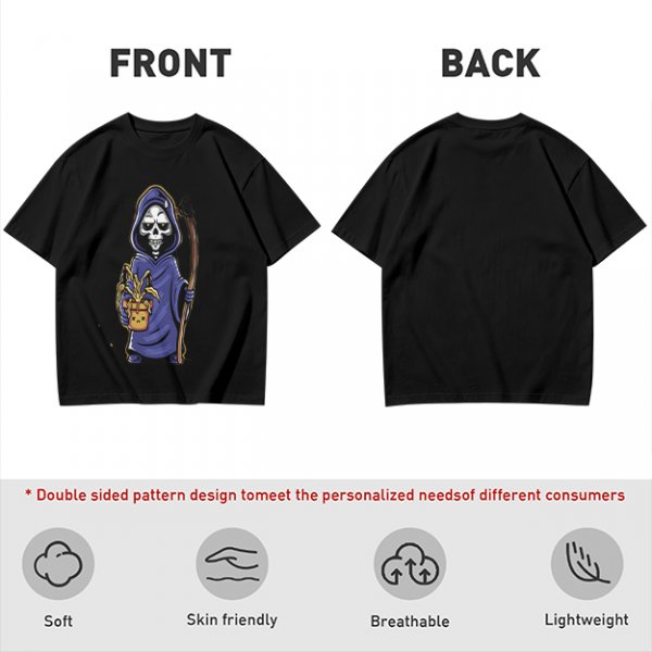 Olive T-Shirt With Cute Grim Reaper Holding Wilted Potted Plant Print