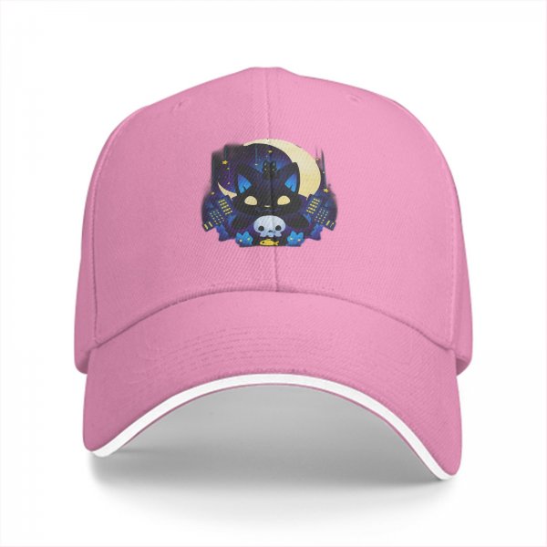 Black Baseball Cap With Night City Black Cat Crescent Moon Skull Art