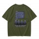 Olive green t-shirt with alien teaching plan graphic and funny text