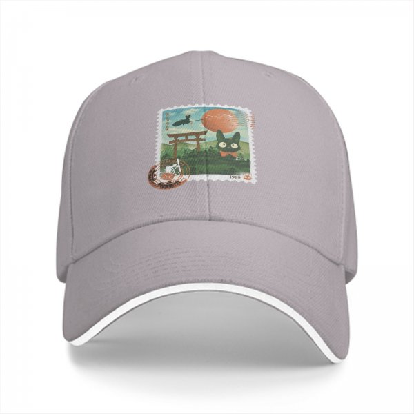 Black Baseball Cap with Anime Stamp Print Design