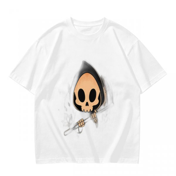 Olive T-shirt with Cute Grim Reaper Skull Graphic