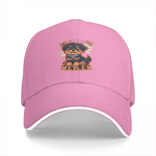 Black Baseball Cap With Cute Rottweiler Puppy Graphic Print