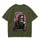 Olive T-Shirt Featuring Grim Reaper Holding Coffee and Scythe