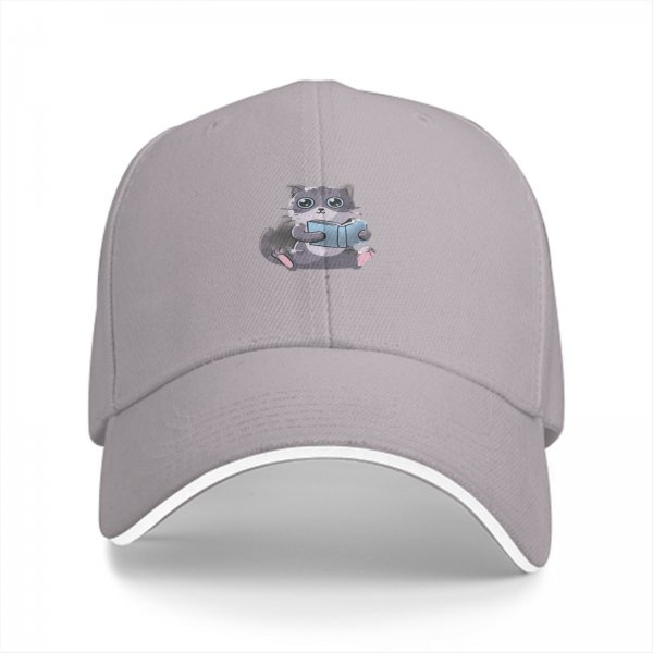 Black Baseball Cap With Cute Cat Reading Book Print