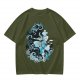 Olive T-shirt with Waterbender Character and Wave Art Print