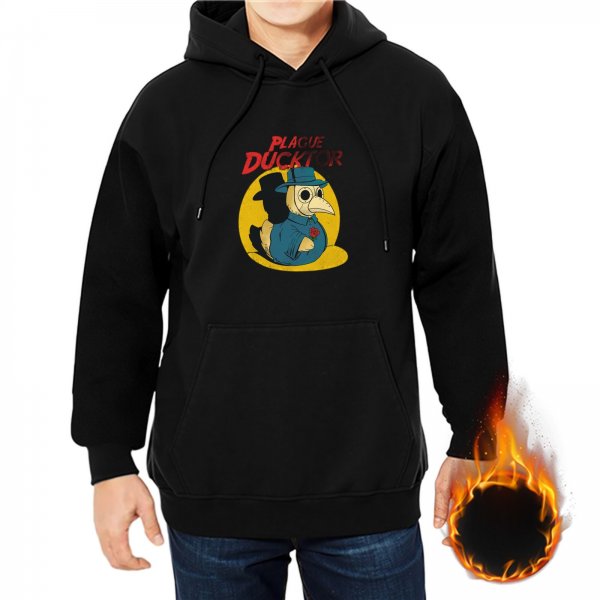 Black hoodie with Plague Ducktor graphic print