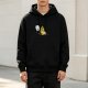 Black hoodie with cartoon burnt marshmallow and flaming match graphic