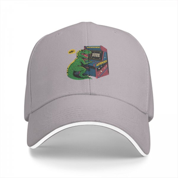 Black Baseball Cap with T-Rex Playing Asteroids Arcade Game Over Print