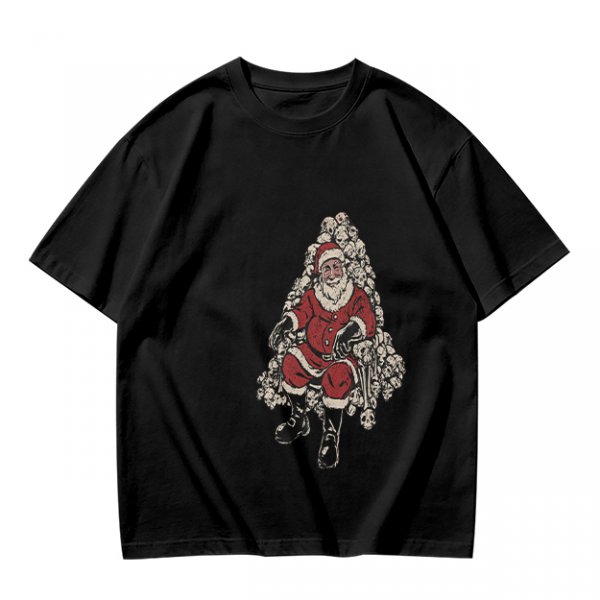 Olive T-shirt with Santa Claus on Skull Throne Graphic
