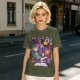 Olive T-Shirt With Cute Occult Monster And Spell Book Print