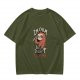 Olive graphic t-shirt with sloth holding knife and 'I'm calm but don't try me' text