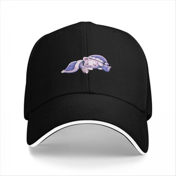 Black baseball cap with a sleeping cute cat graphic