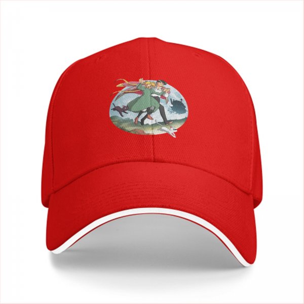 Black Baseball Cap with Howl’s Moving Castle Dancing Characters Print