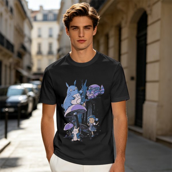 Olive T-Shirt with Whimsical Fantasy Creature and Character Print
