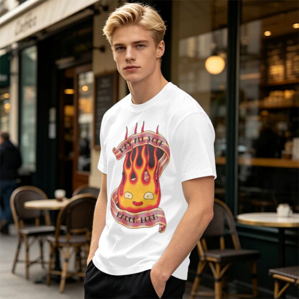 Olive T-Shirt With Calcifire Bacon Fire Graphic Print