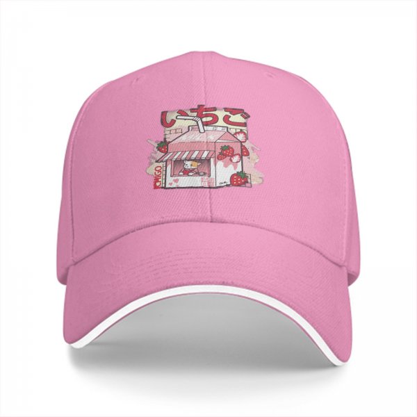 Black Baseball Cap with Cute Strawberry Milk Carton Cat Print