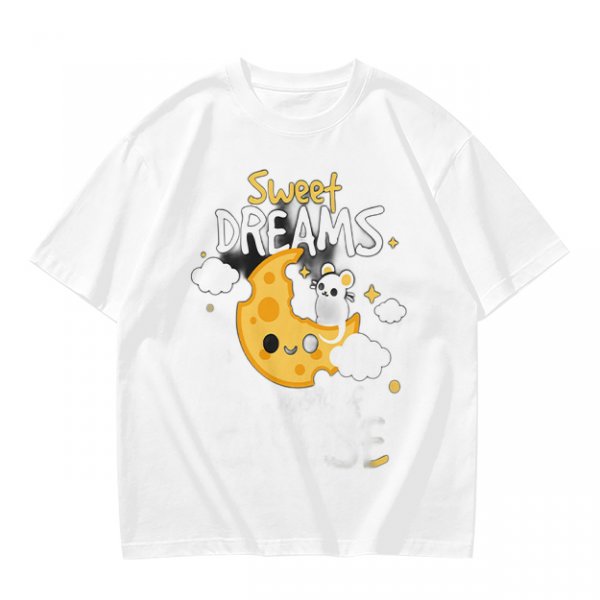 Olive t-shirt with sweet dreams cheese moon and mouse graphic