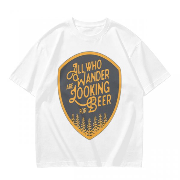 Olive T-Shirt With 'All Who Wander Are Looking For Beer' Graphic