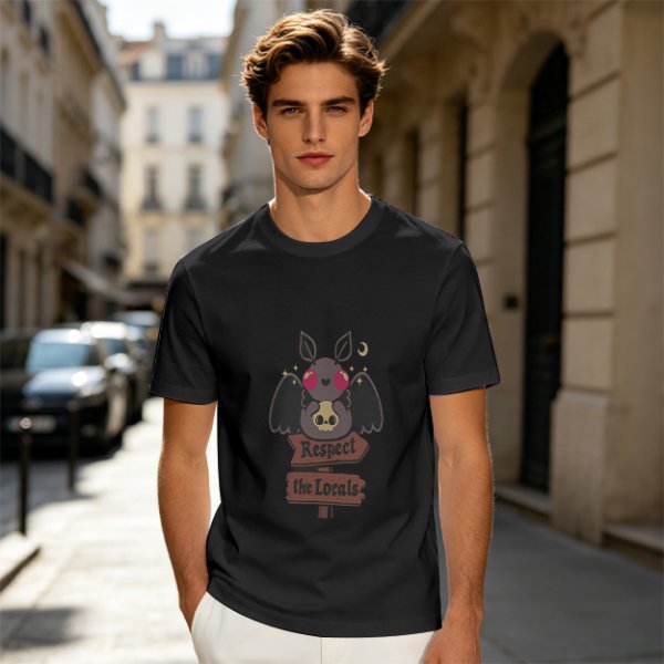 Olive Graphic T-Shirt with Cute Mothman Respect The Locals Print
