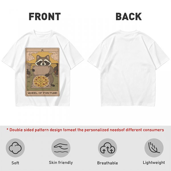 Raccoon Wheel of Fortune Tarot Pizza T-Shirt
