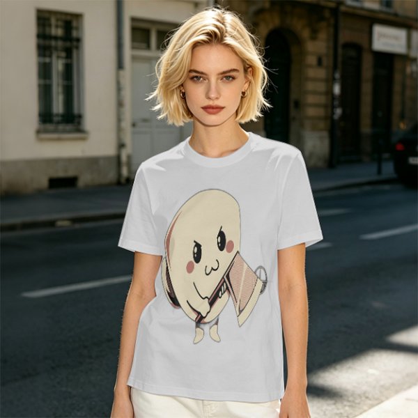 Olive T-Shirt With Cute Angry Ghost Holding Axe Graphic