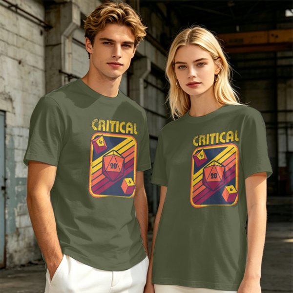 Retro Critical D20 Dice T-Shirt for Tabletop RPG Fans