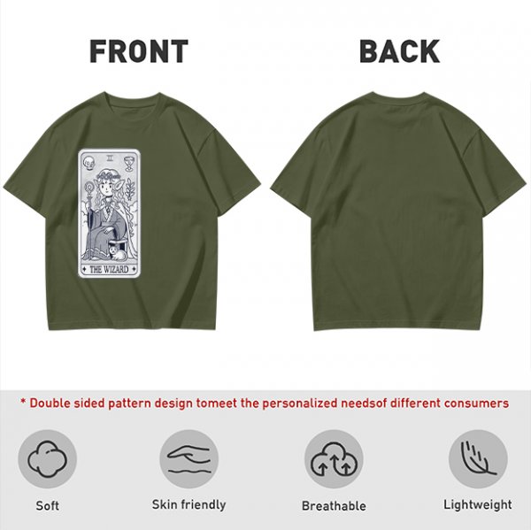 Olive T-Shirt With The Wizard Tarot Card Style Graphic Print