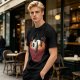Olive green t-shirt with a panda relaxing in a steaming ramen bowl print