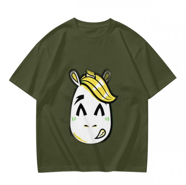 Olive T-Shirt With Cute Cartoon Horse Graphic Print