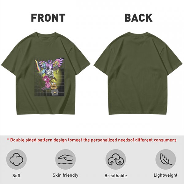 Olive T-shirt with colorful robot transformer graphic print