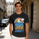 Olive graphic tee with cute mountain rainbow and 'I Wanna Be Where The People Aren't' text