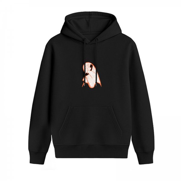 Black Hoodie With Ghost On The Phone Graphic Print
