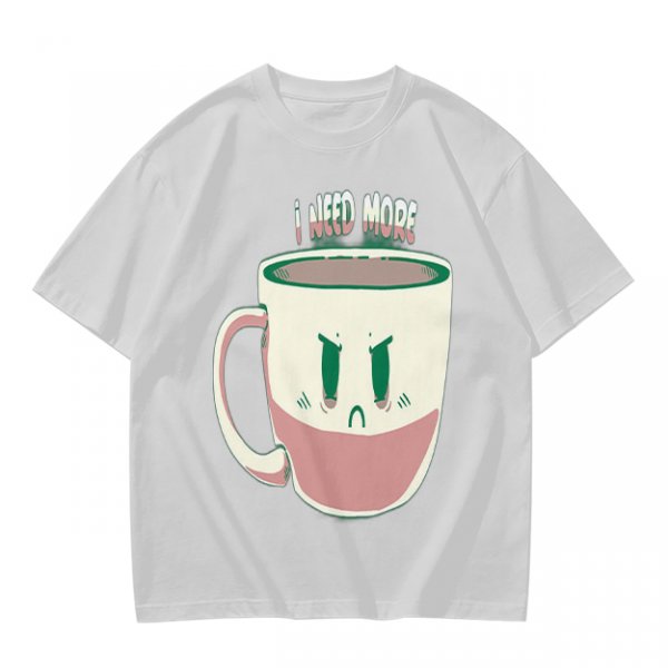 Olive Graphic Tee With Angry Coffee Cup I Need More Print