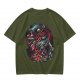 Olive T-Shirt With Dark Fantasy Skull And Monster Graphic Print