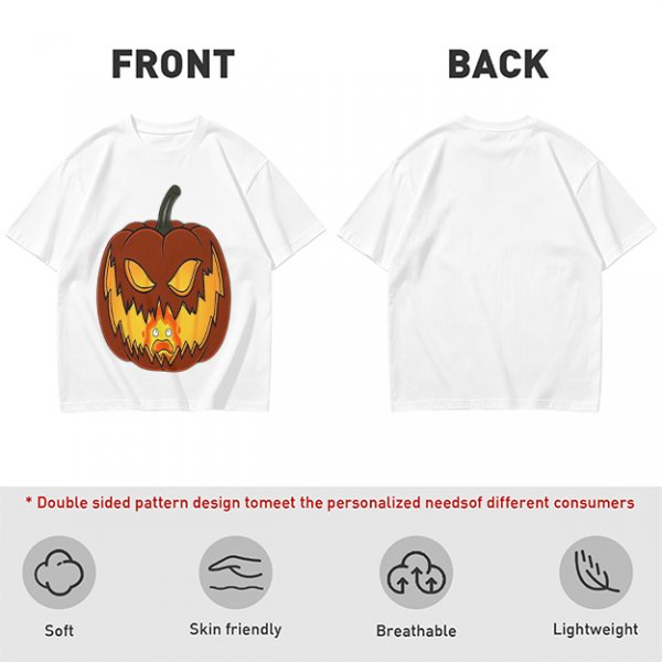 Olive Green T-Shirt With Scary Jack O' Lantern Pumpkin Print